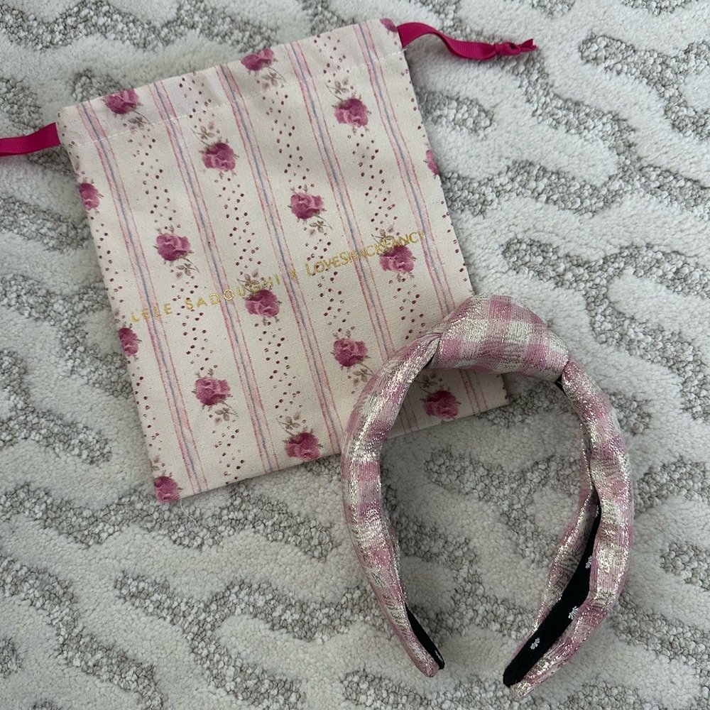 NWOT Lele Sadoughi x Love Shack Fancy plumberry shiny pink gingham headband